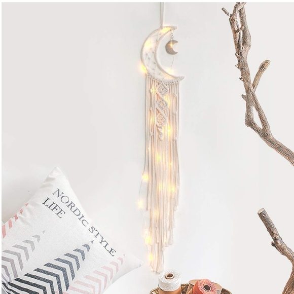 Macrame Wall Hanging Moon Fairy String Lights Deco - Picture 1 of 9